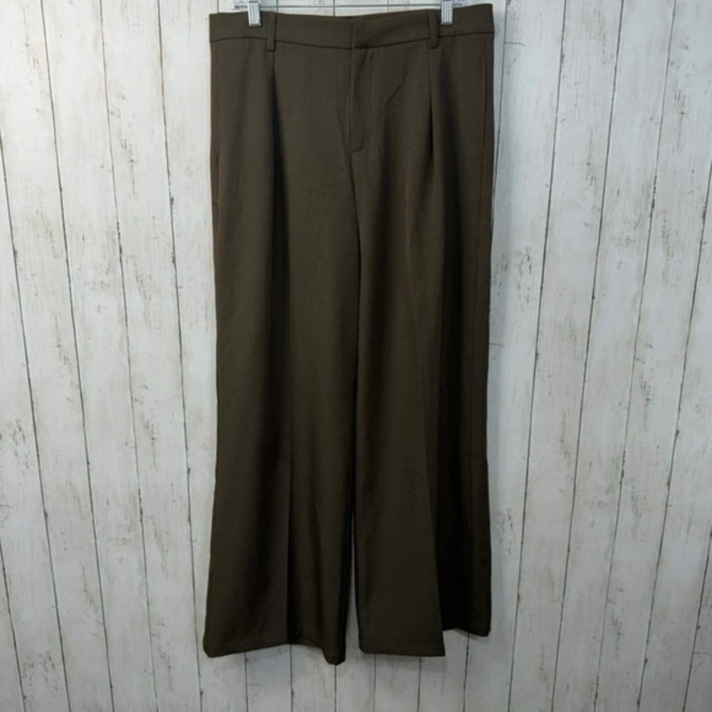 ANEWSTA Women's NWT Dark Brown Wide Leg Pleated Trousers‎ Pants Size XL